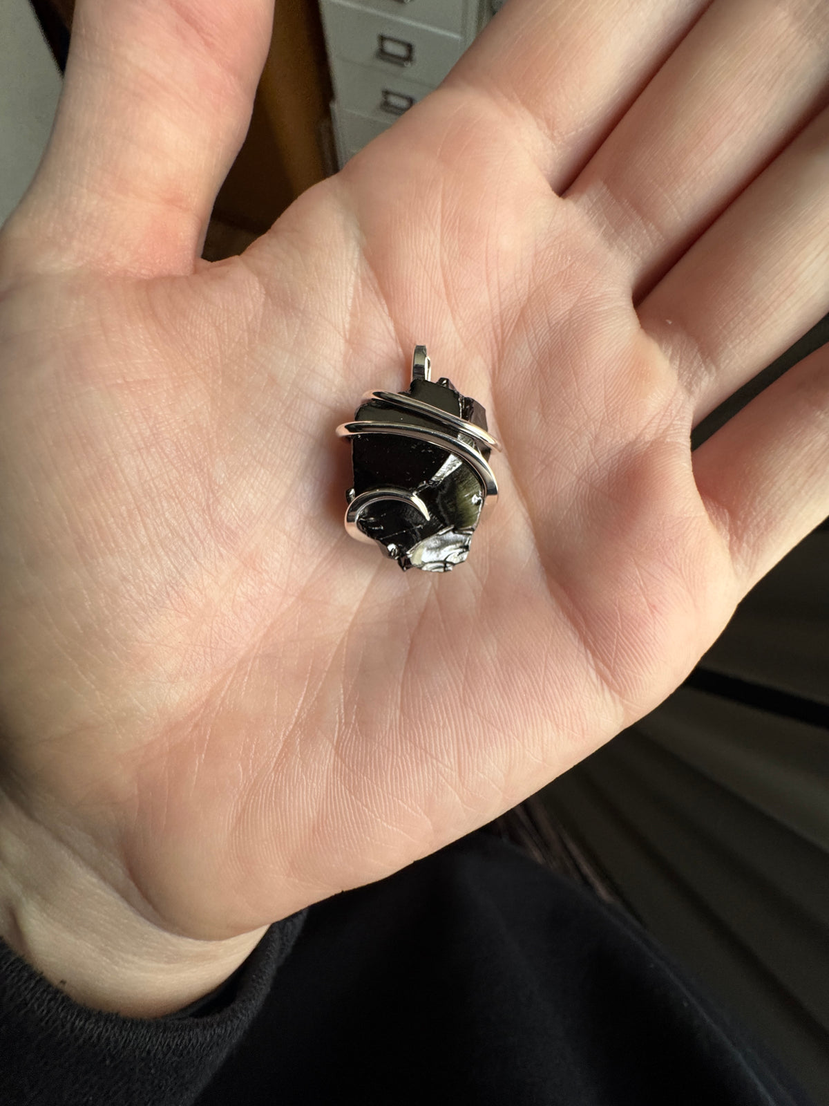 Shungite in forged sterling silver pendant