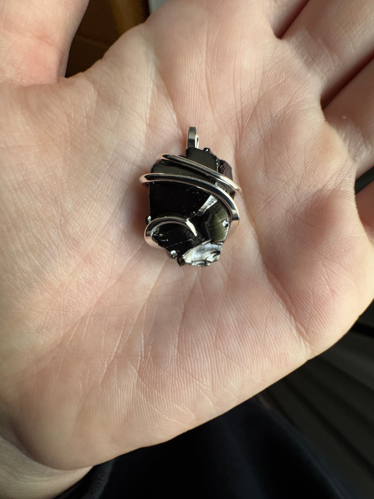 Shungite in forged sterling silver pendant