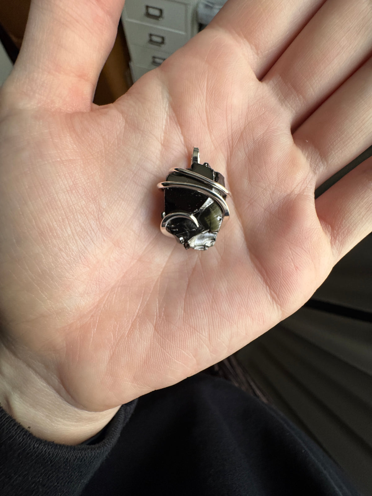 Shungite in forged sterling silver pendant