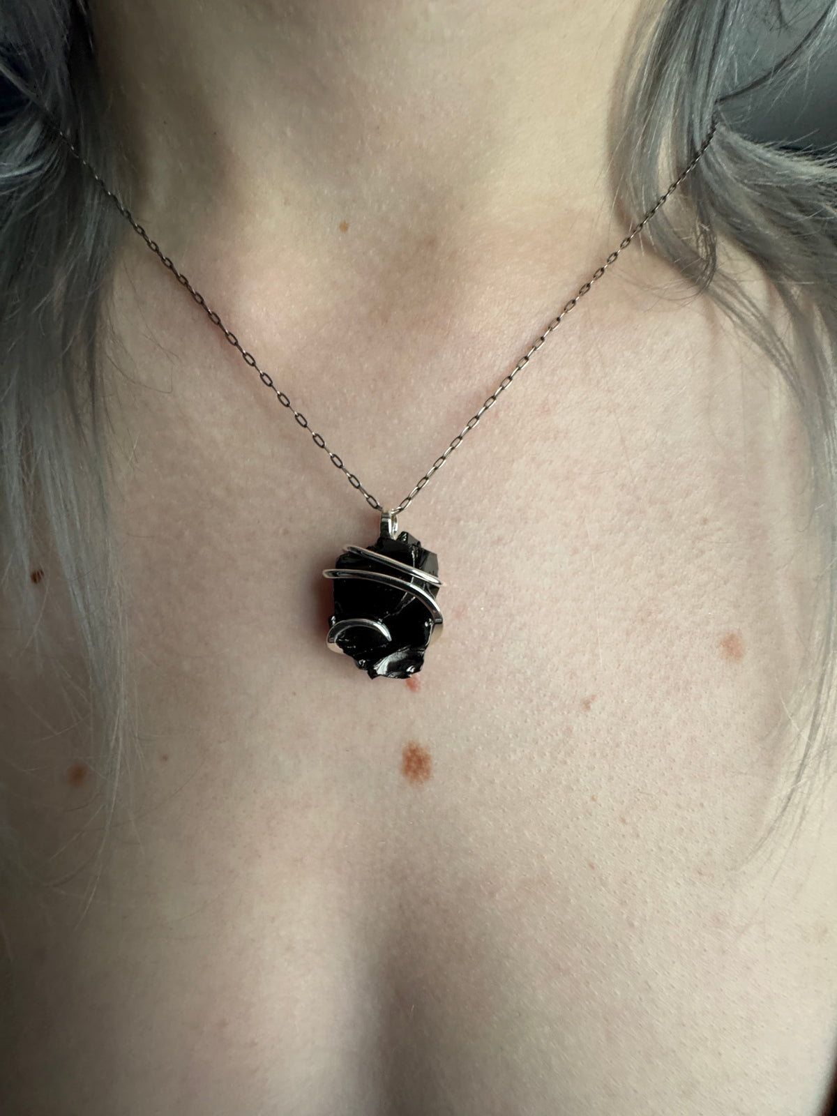 Shungite in forged sterling silver pendant