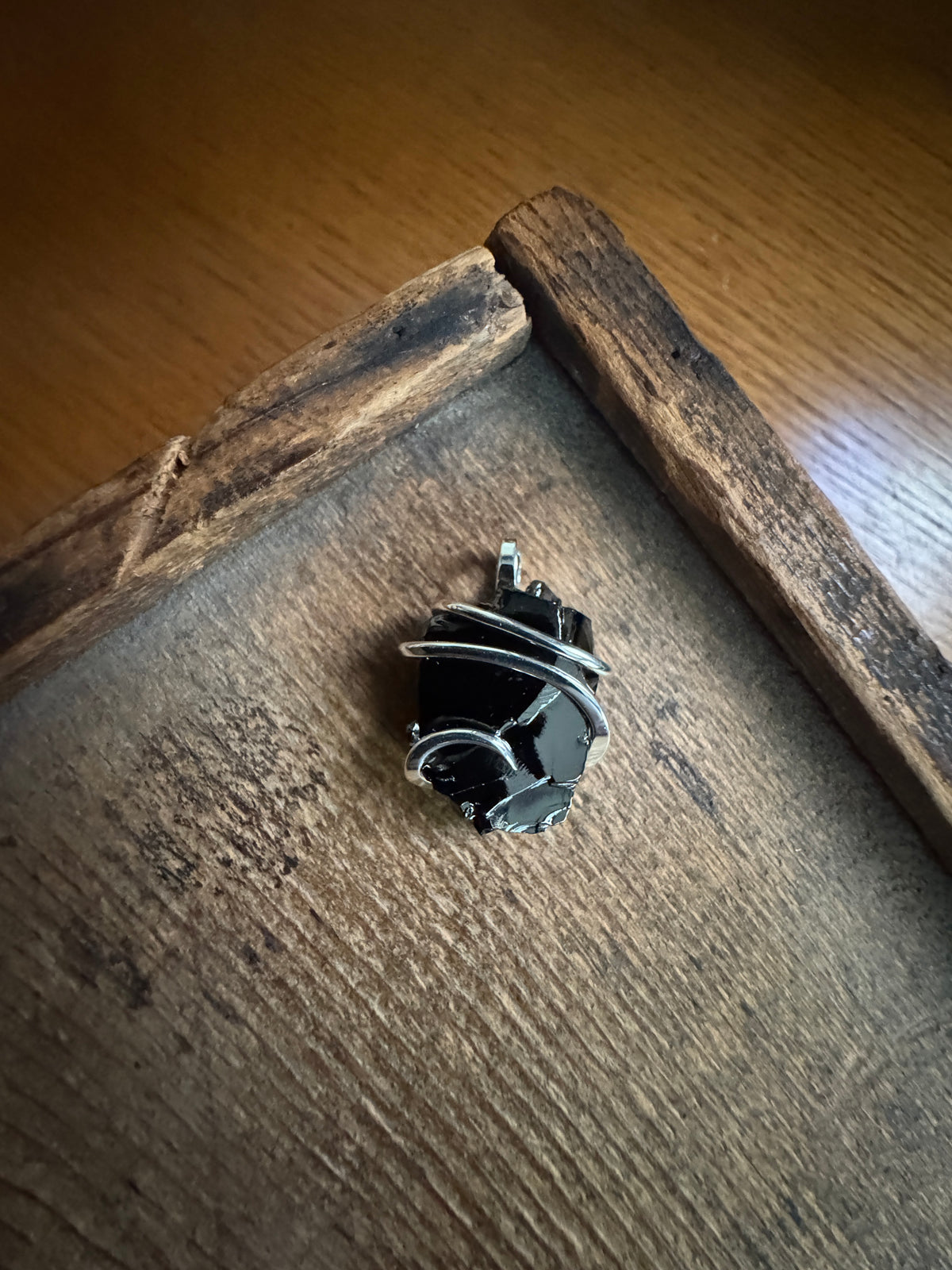 Shungite in forged sterling silver pendant