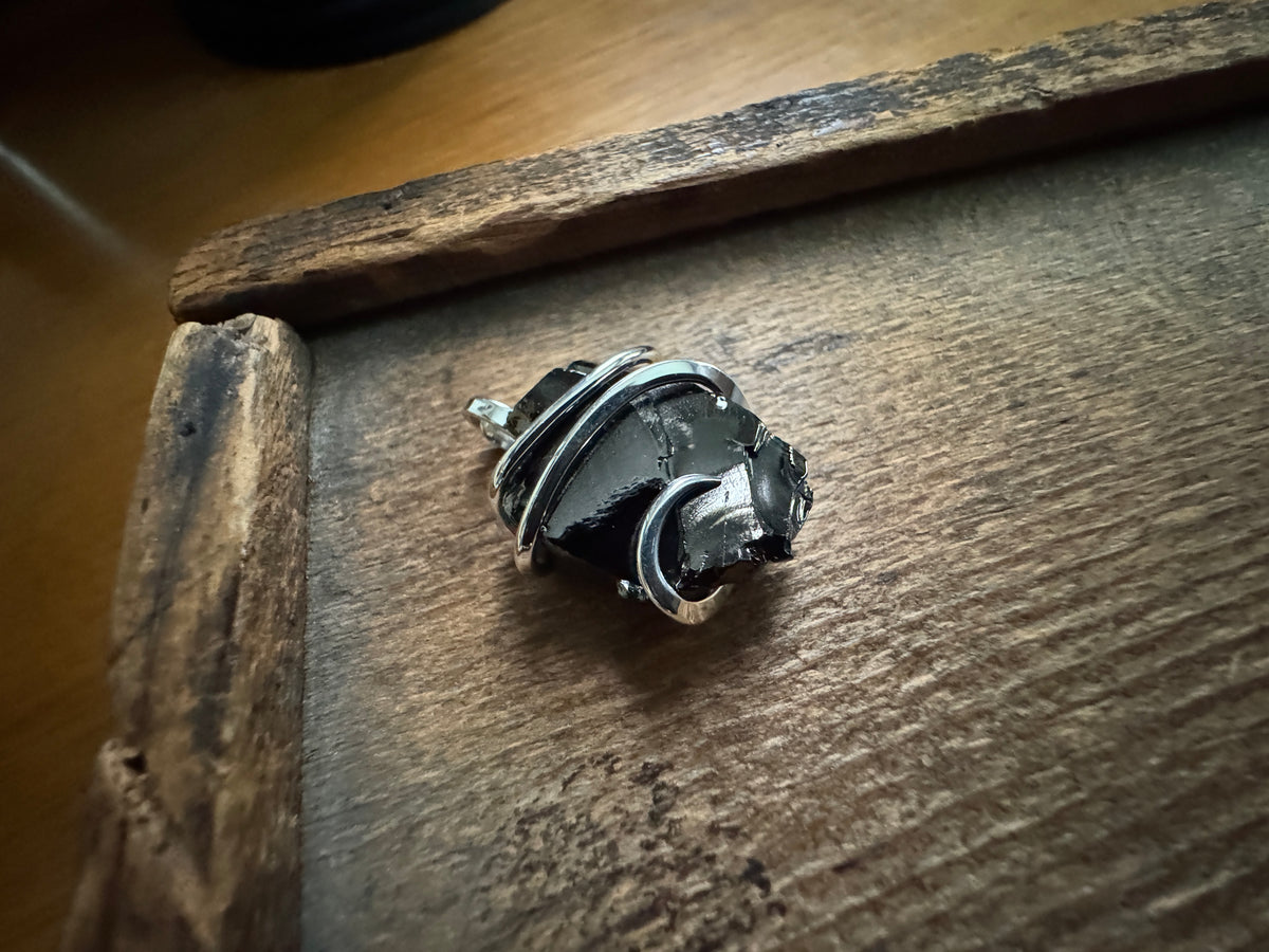 Shungite in forged sterling silver pendant