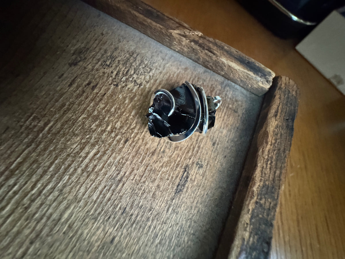 Shungite in forged sterling silver pendant