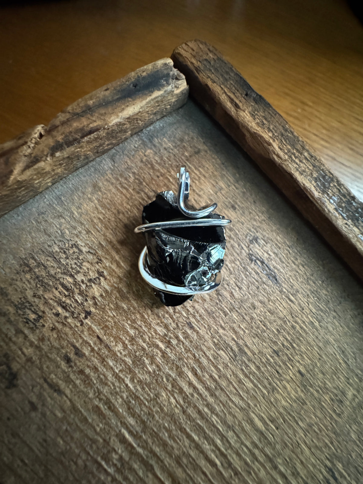 Shungite in forged sterling silver pendant