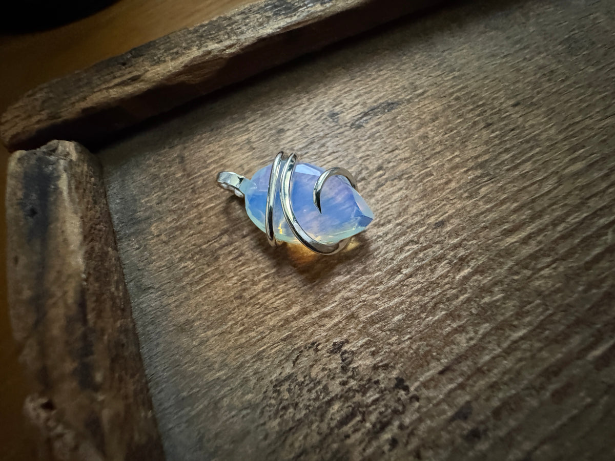 Faceted opalite in sterling silver pendant