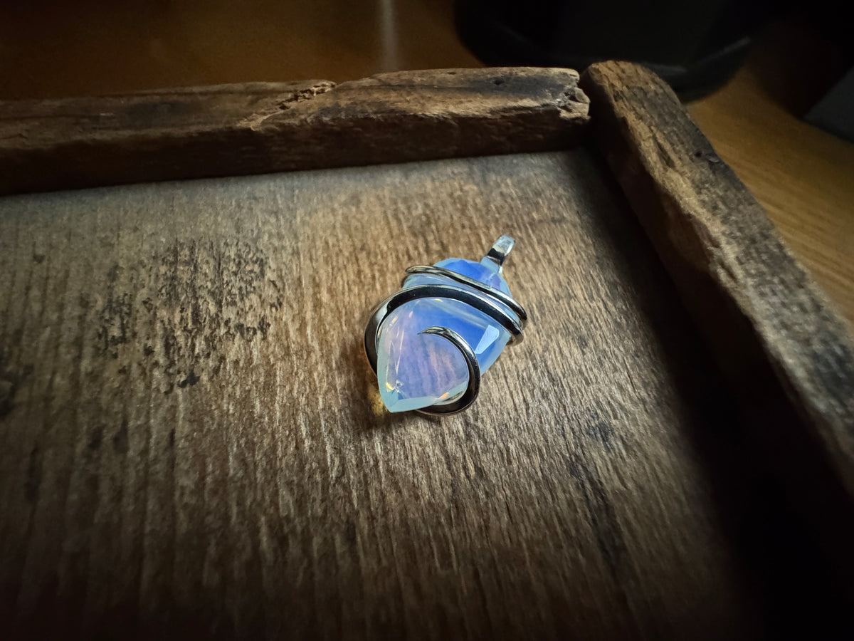 Faceted opalite in sterling silver pendant