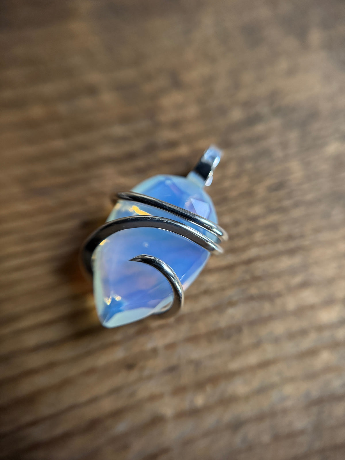 Faceted opalite in sterling silver pendant