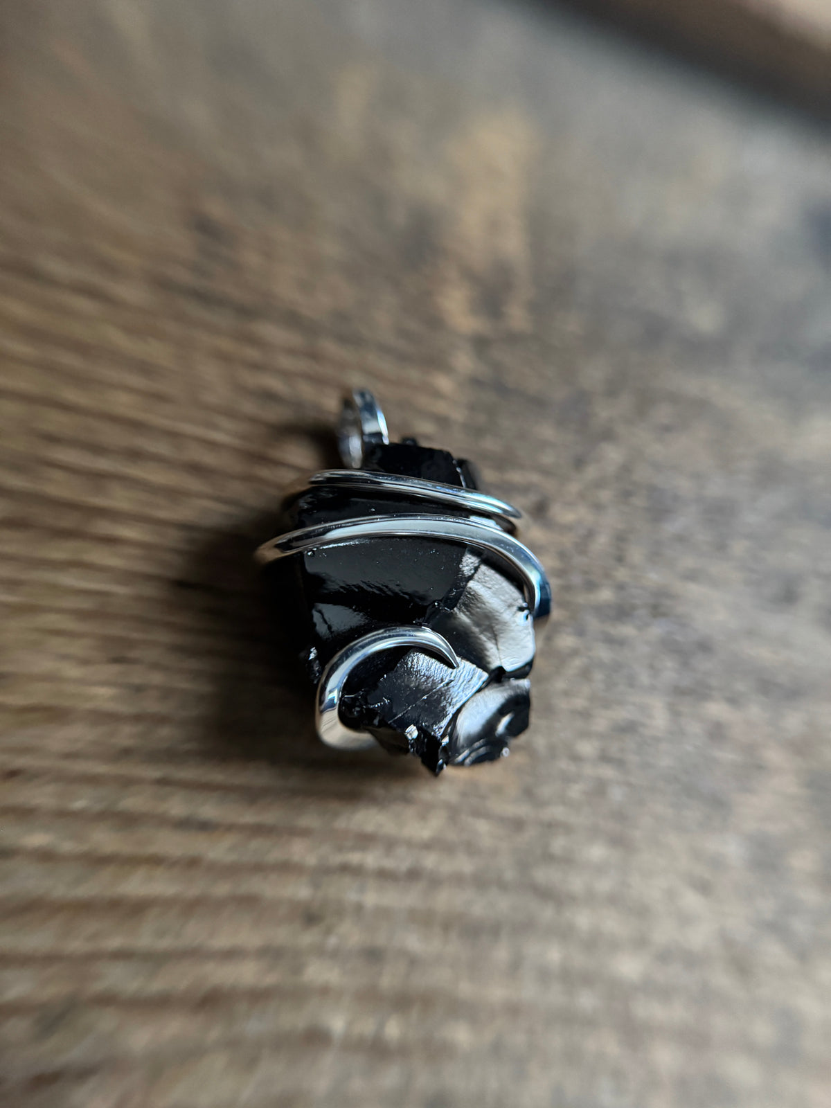 Shungite in forged sterling silver pendant