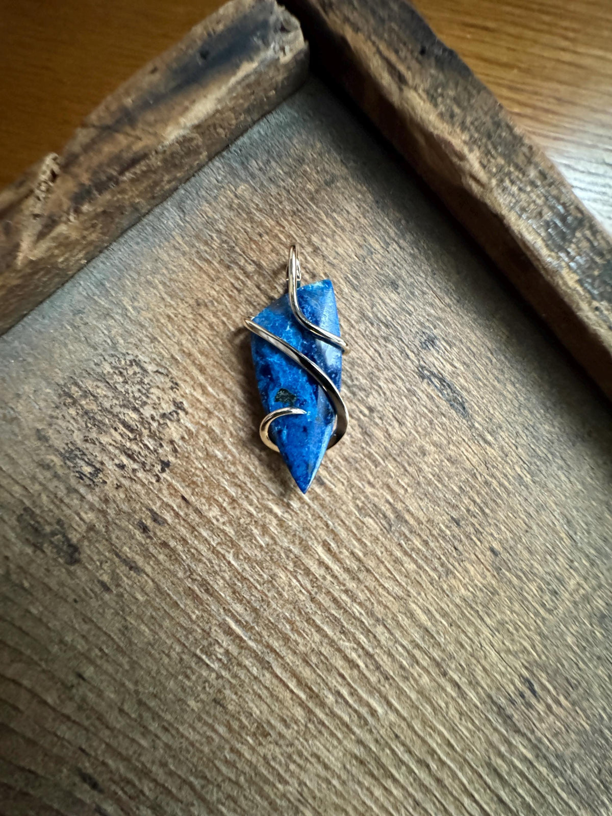 Azurite in 14k gold pendant