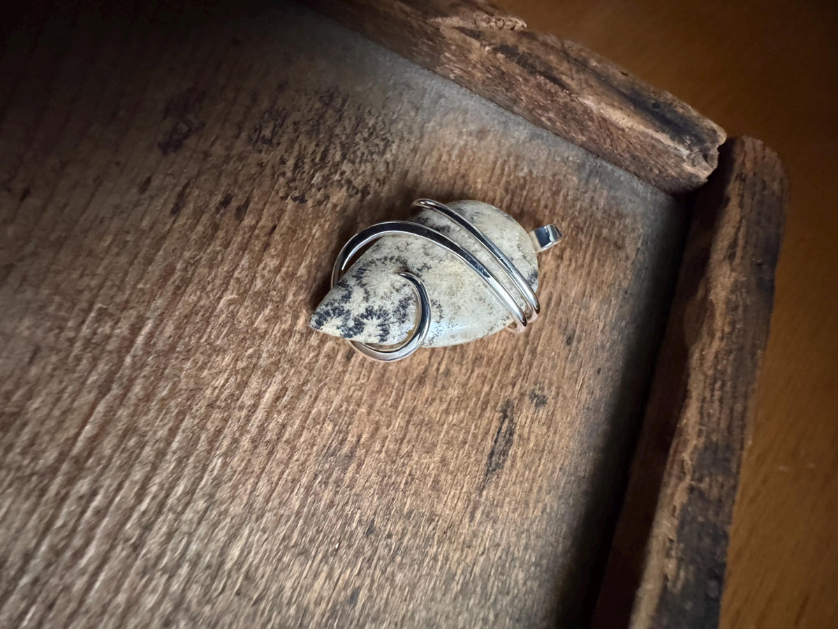 Fossilized coral in sterling silver pendant