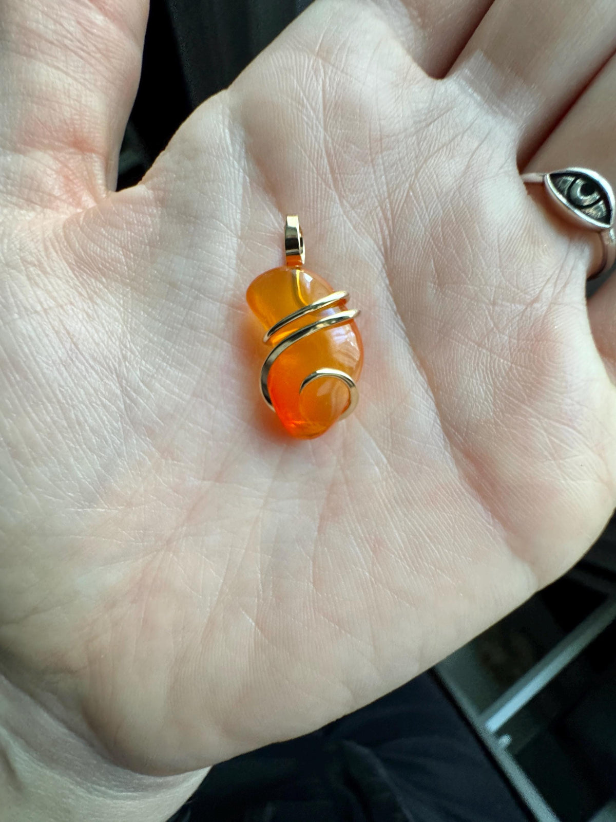 Mexican fire opal in 14k gold pendant