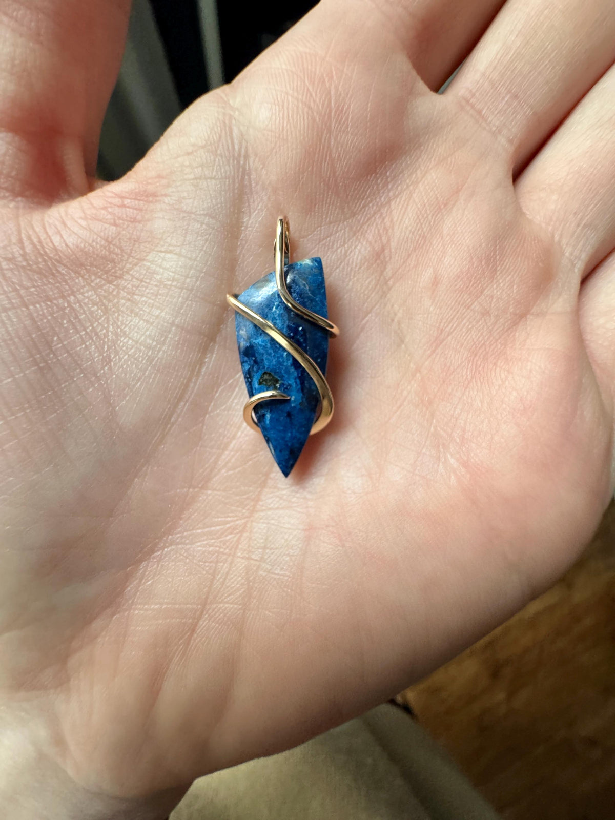 Azurite in 14k gold pendant