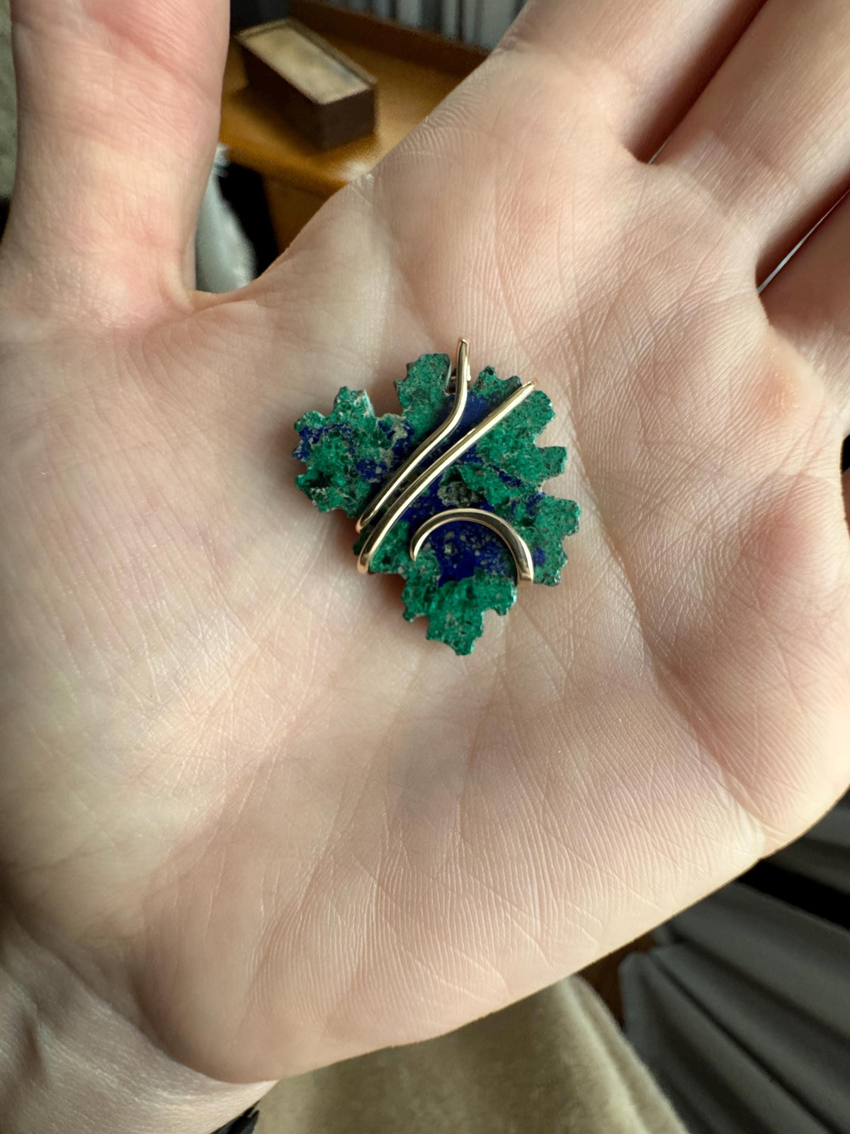 Azurite malachite 14k gold pendant