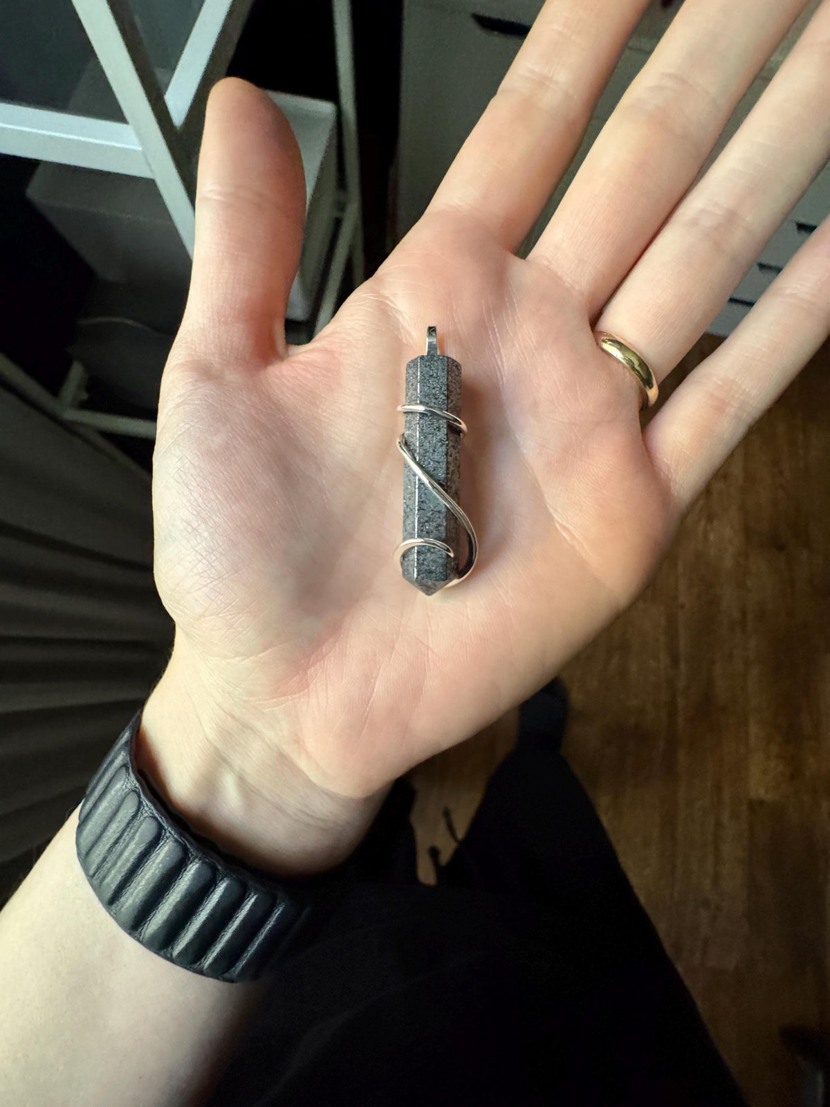 Hematite point in sterling silver pendant