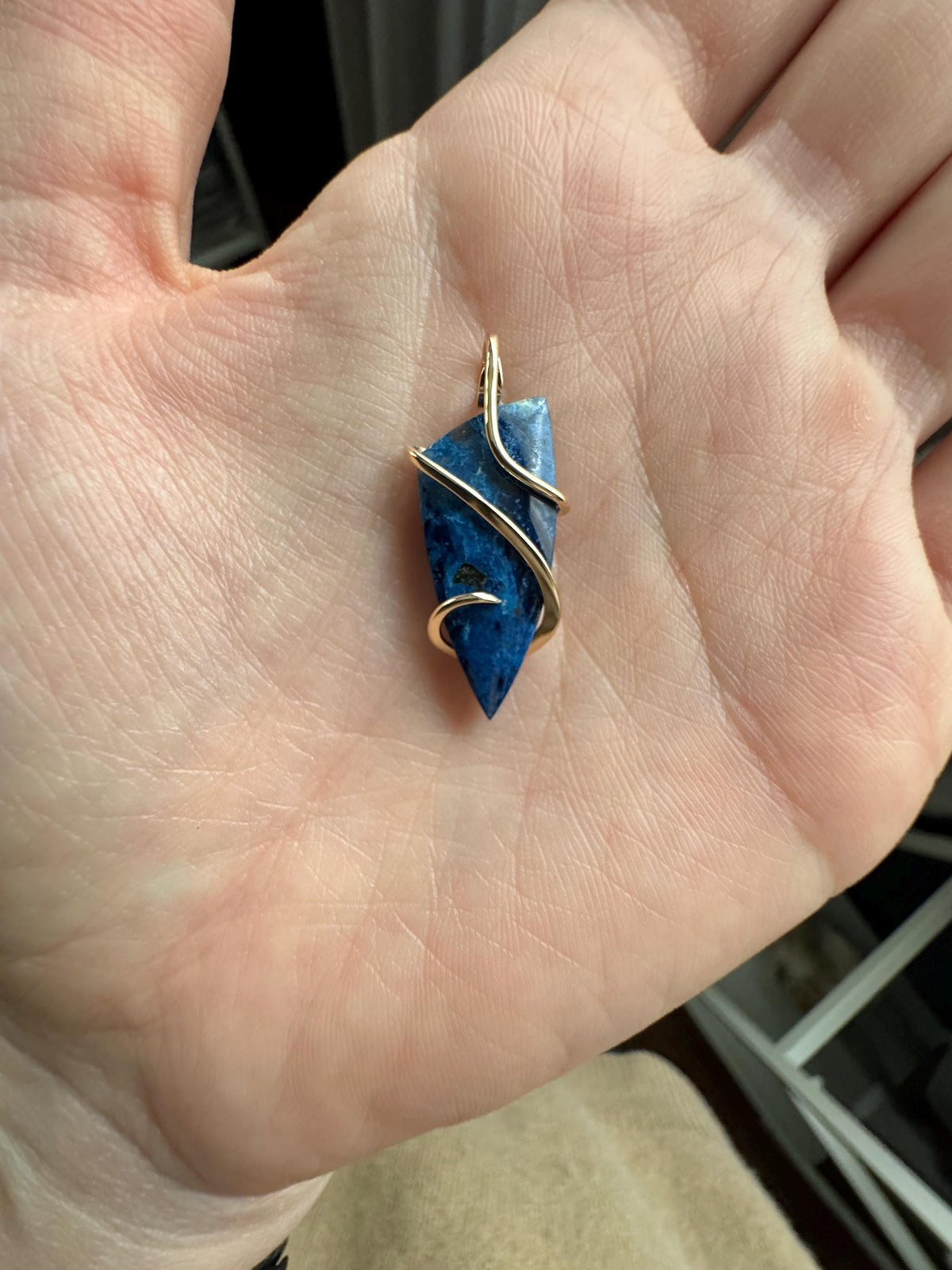 Azurite in 14k gold pendant