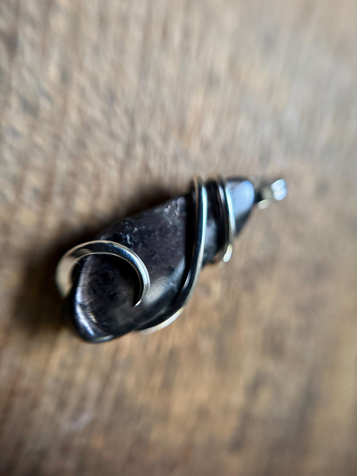 Hypersthene in forged sterling silver pendant