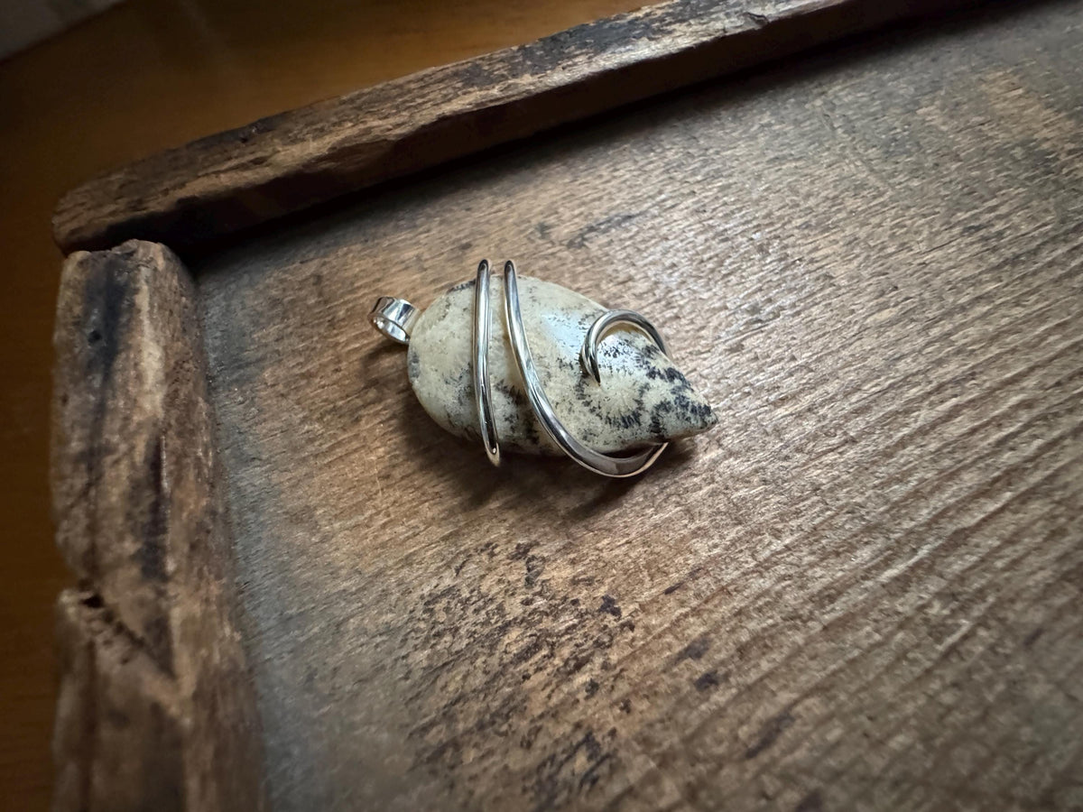 Fossilized coral in sterling silver pendant