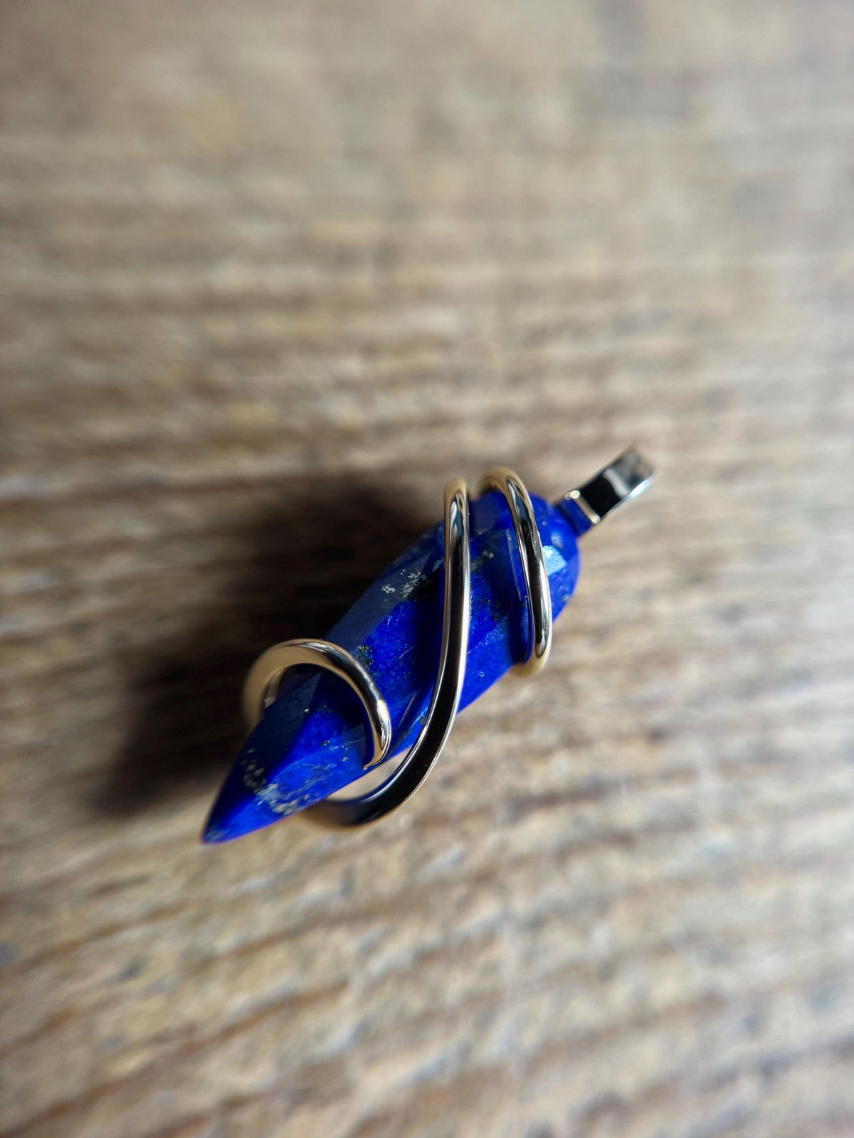 Lapis in forged 14k gold pendant