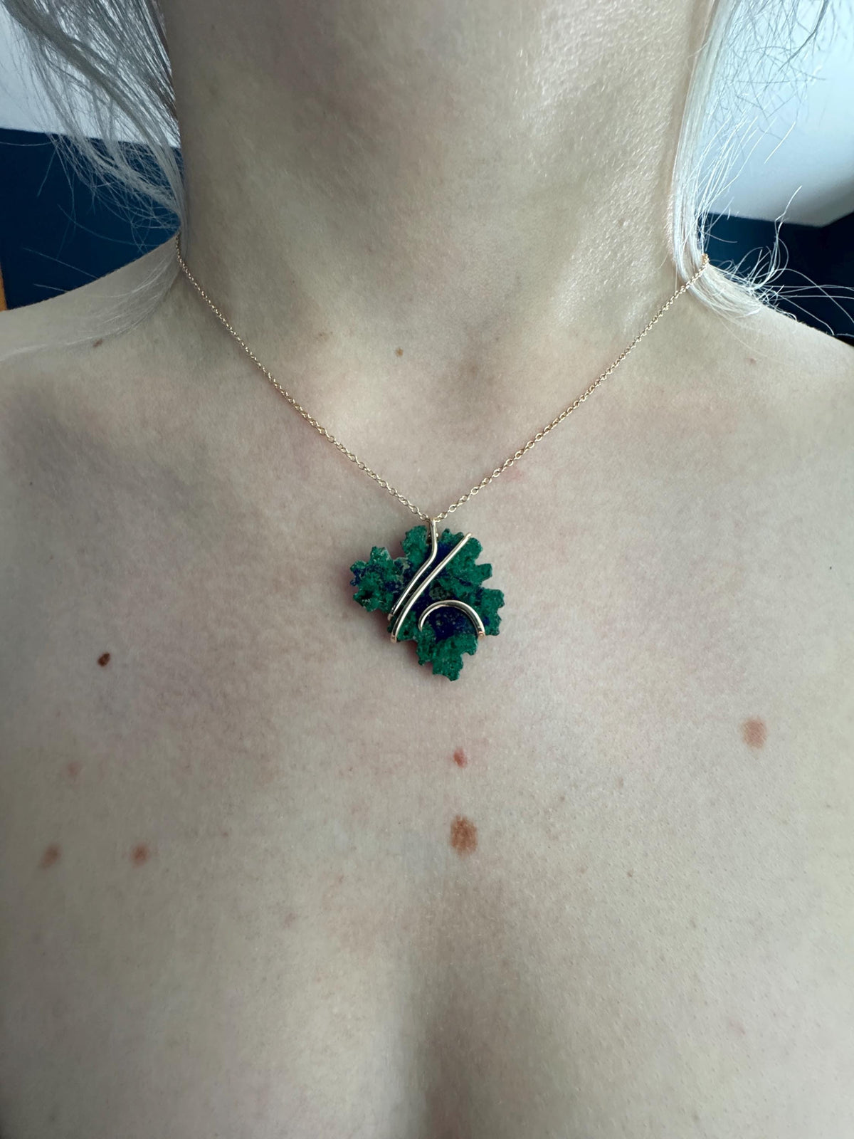 Azurite malachite 14k gold pendant