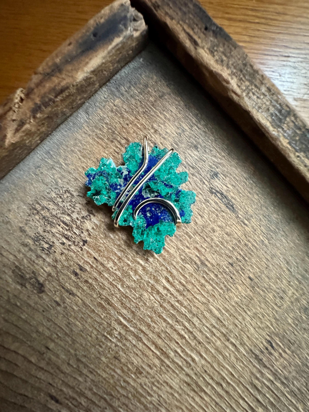Azurite malachite 14k gold pendant