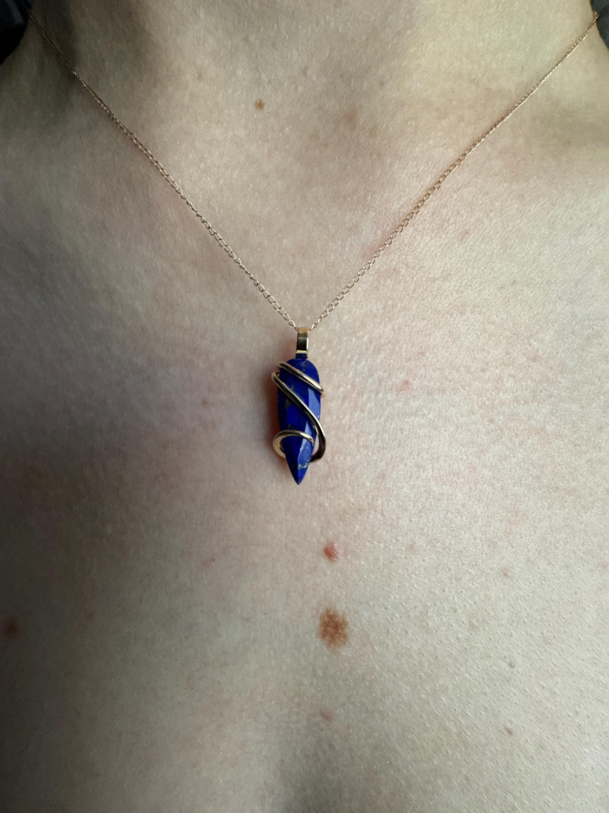 Lapis in forged 14k gold pendant