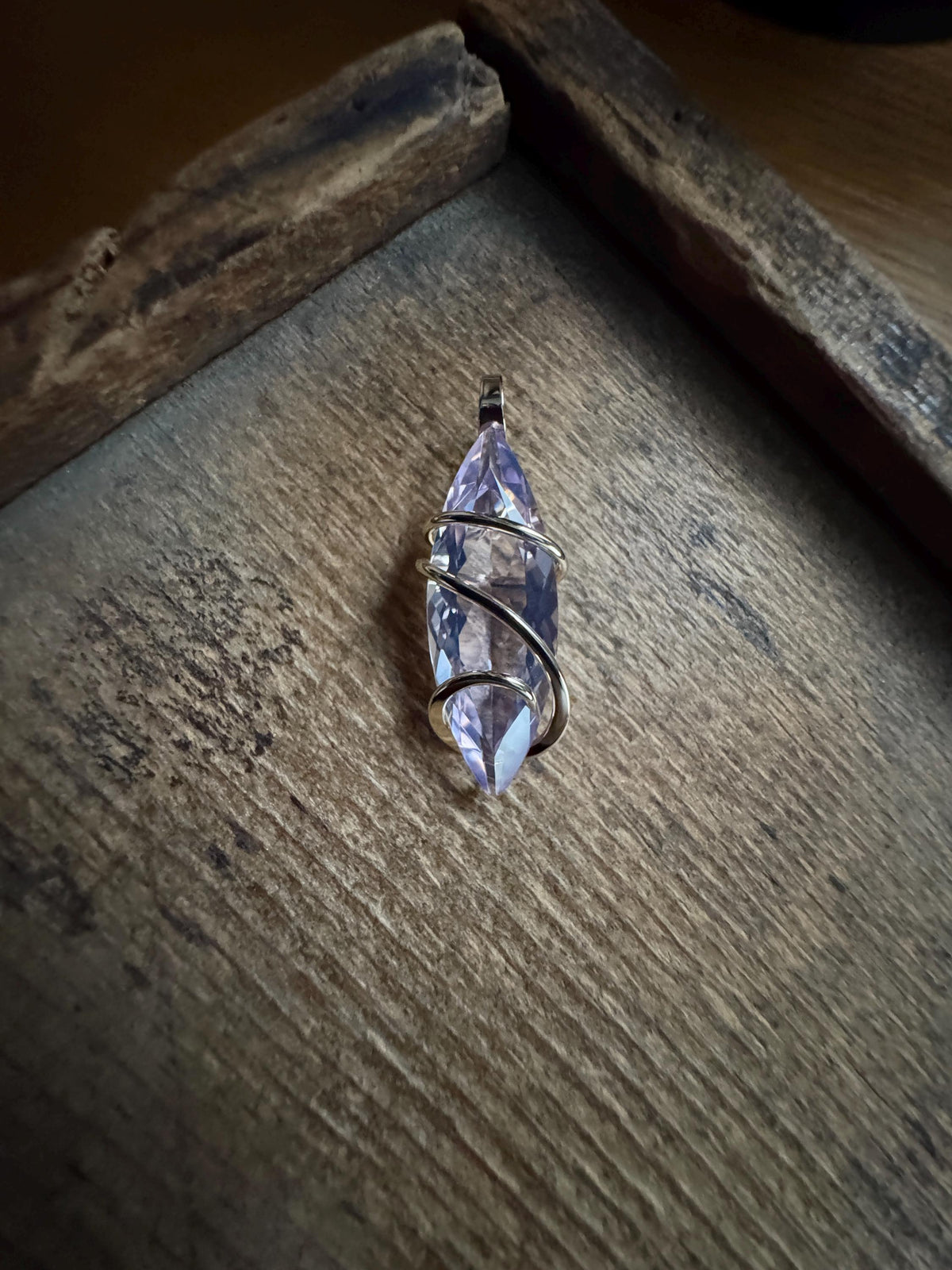Faceted lavender quartz in 14k gold pendant
