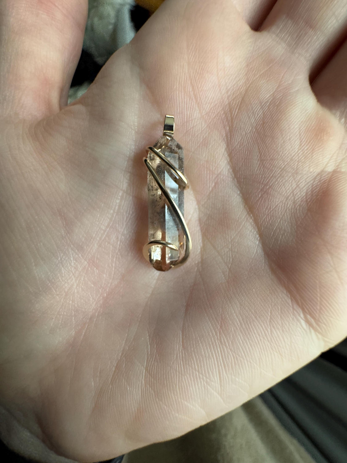 Topaz crystal in 14k gold pendant