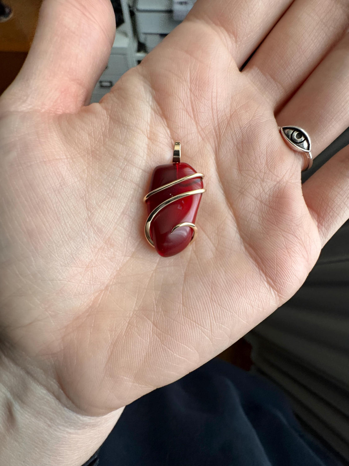 Mexican fire opal in 14k gold pendant