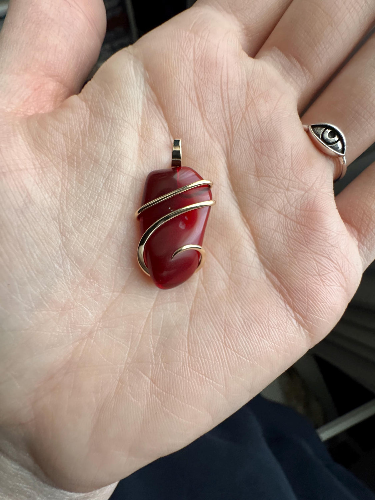 Mexican fire opal in 14k gold pendant