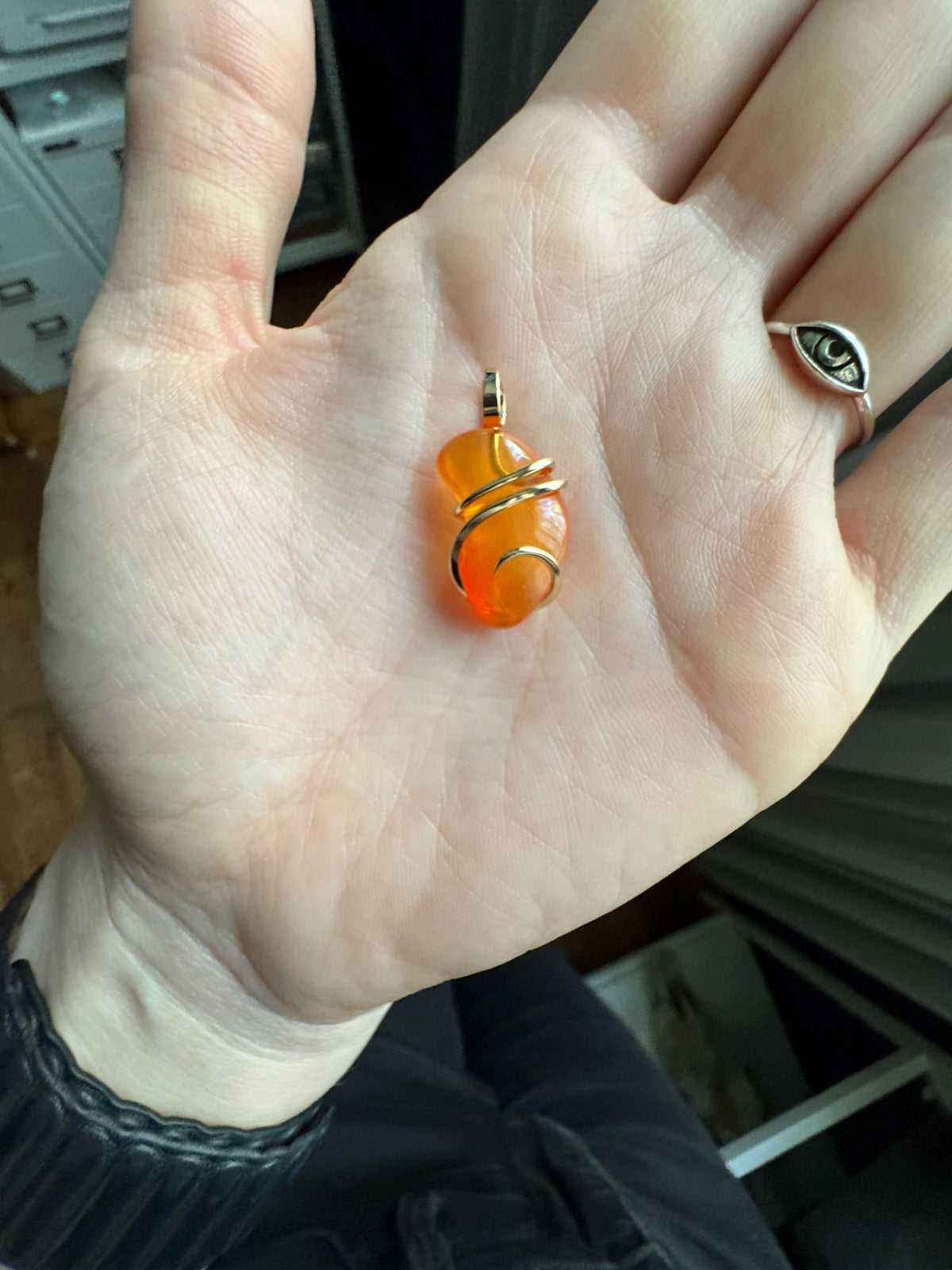 Mexican fire opal in 14k gold pendant