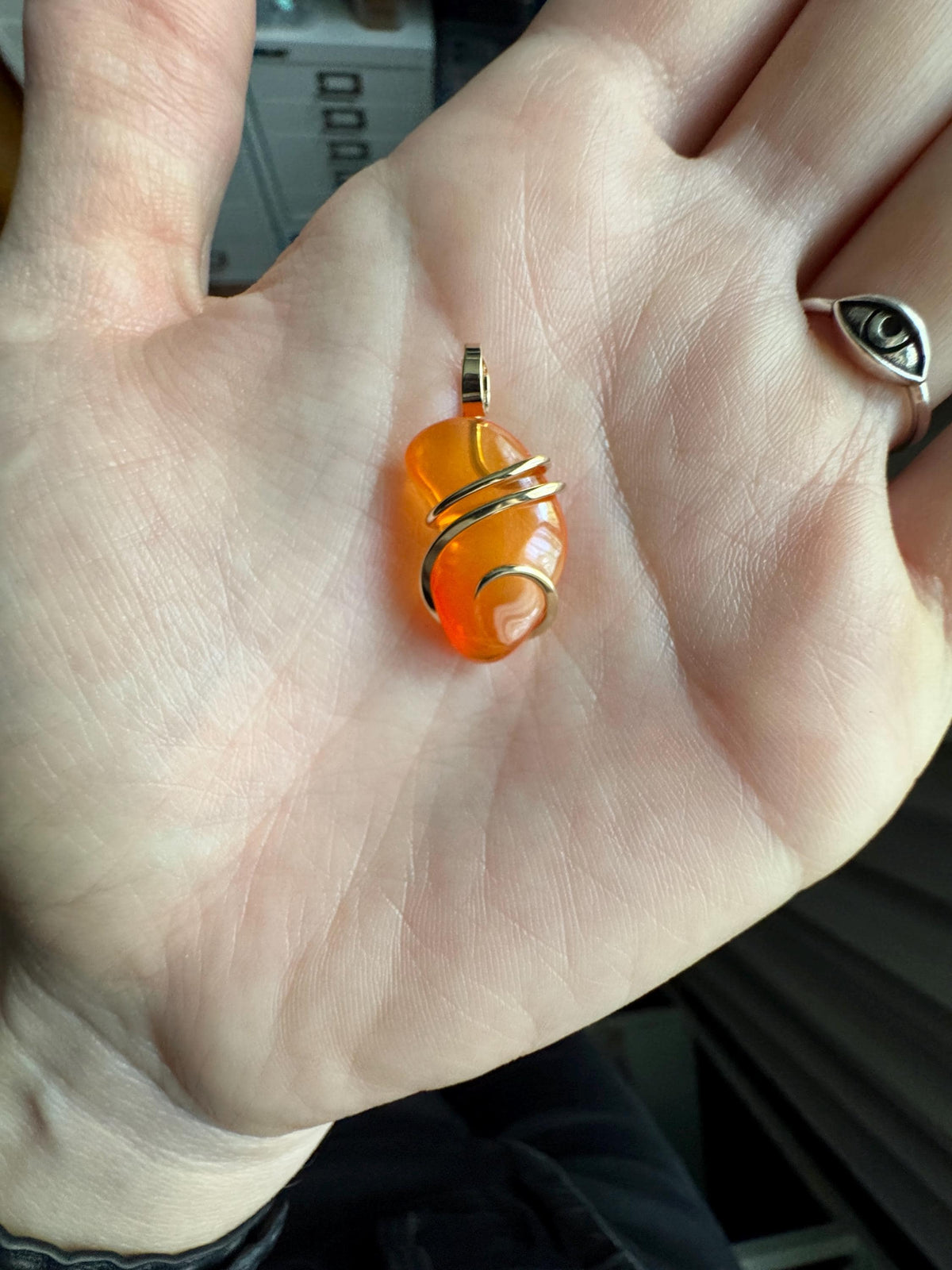 Mexican fire opal in 14k gold pendant